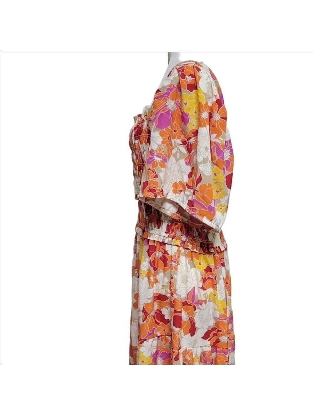 Orange Puff Sleeve Maxi Sundress for Wedding Guests XL Beach Summer Winetasting - Picture 8 of 9